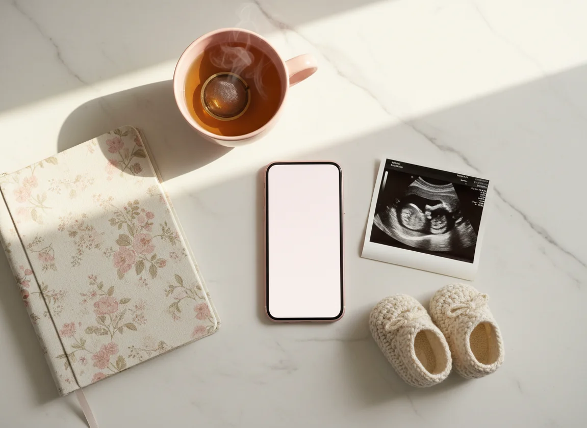 Pregnancy tracker app showing week by week development milestones and symptoms