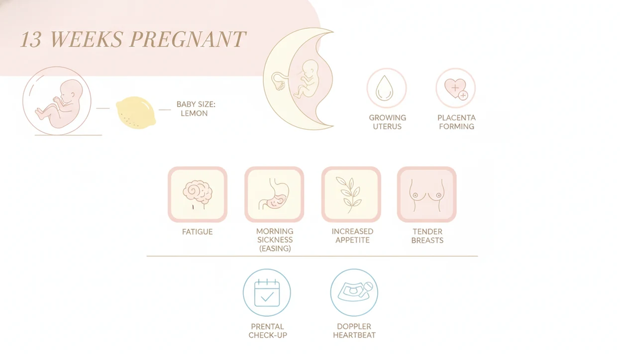 13 weeks pregnant fetus size compared with lemon and early second trimester development