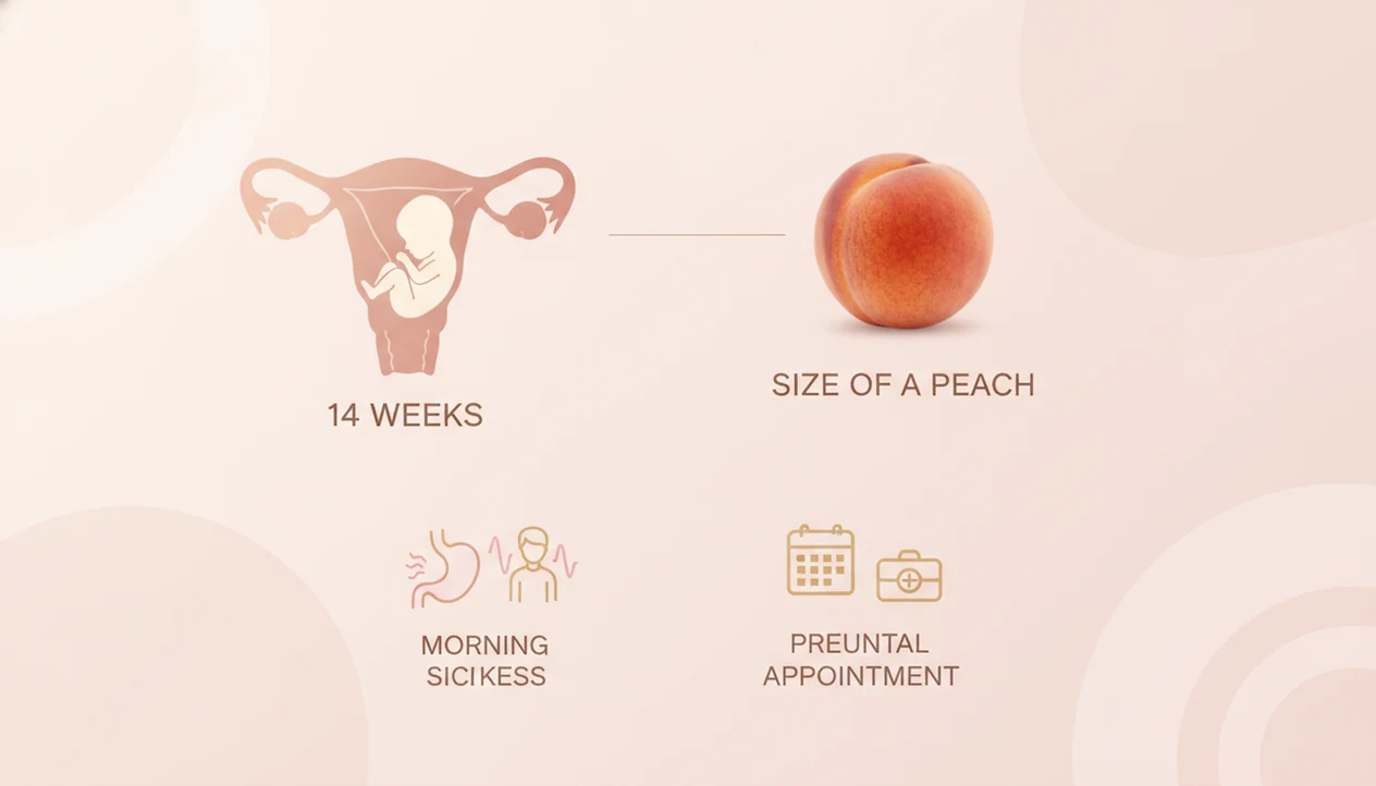 14 weeks pregnant fetus size compared with peach or lemon