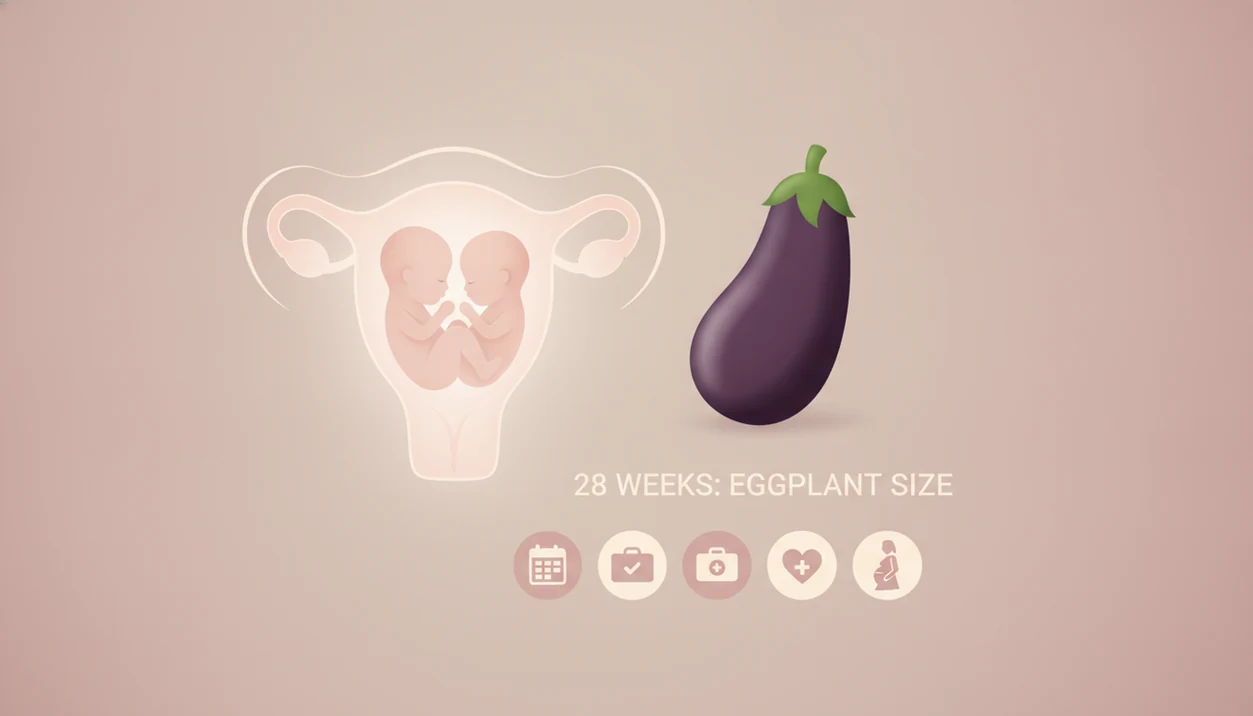 28 weeks pregnant fetus size compared with large eggplant