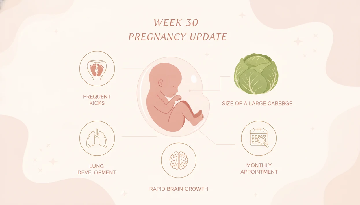 30 weeks pregnant fetus size compared with large cabbage
