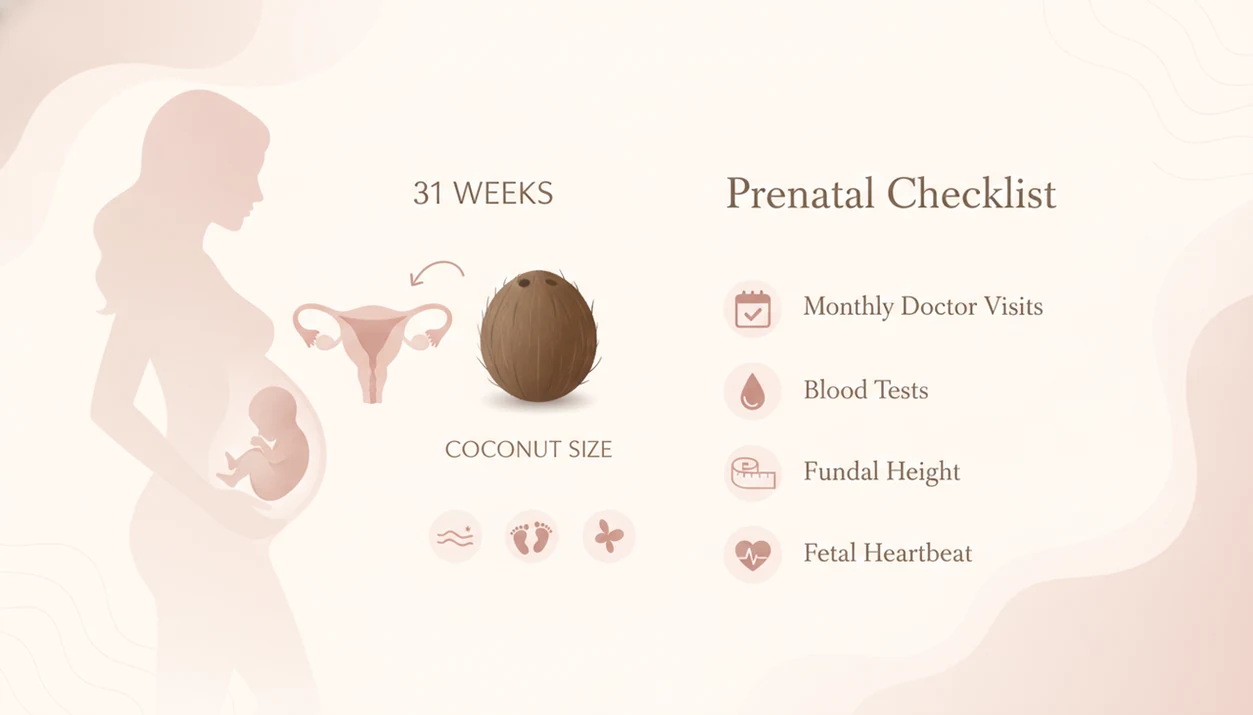 31 weeks pregnant baby size compared with coconut and third trimester fetal movement