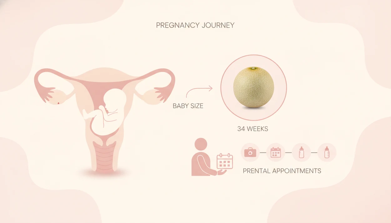 34 weeks pregnant baby size compared with cantaloupe
