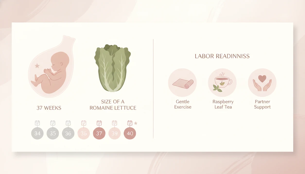 37 weeks pregnant early term baby size compared with romaine lettuce