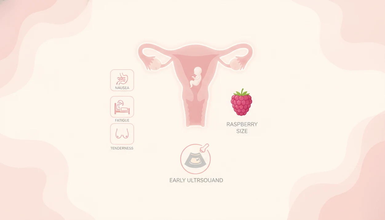 8 weeks pregnant embryo size compared with raspberry and early ultrasound