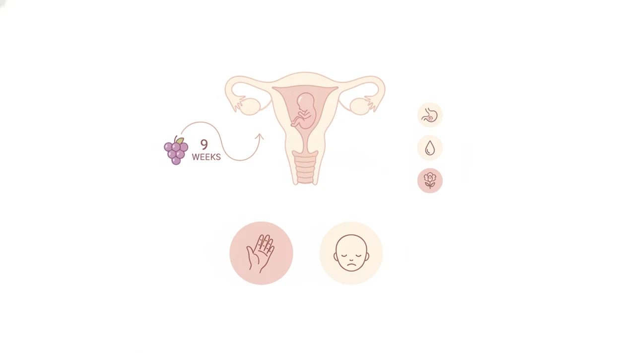 9 weeks pregnant embryo size compared with grape